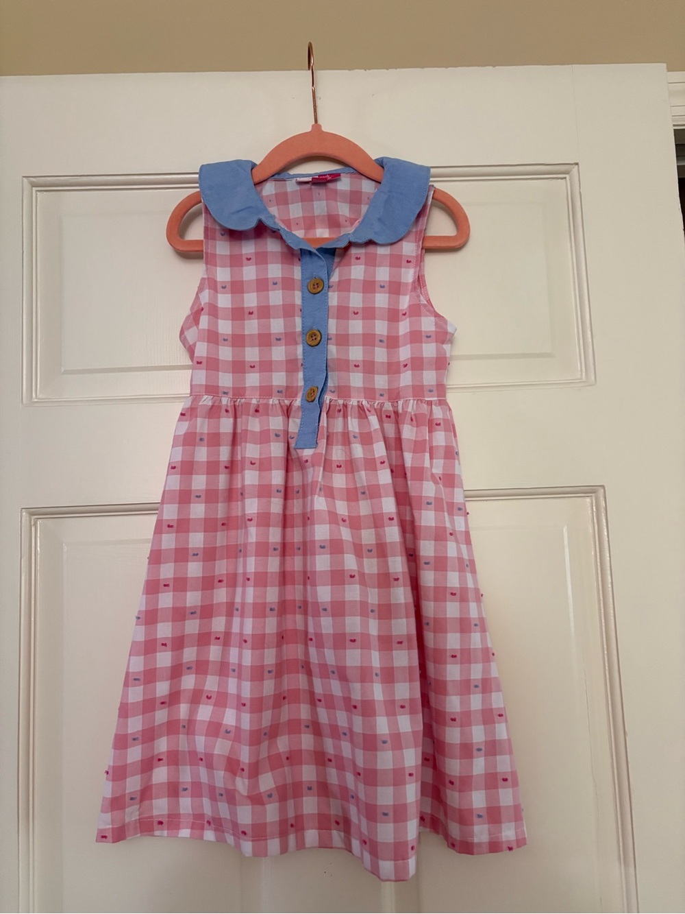 Penelope Mack Red Gingham Dress with Blue Collar